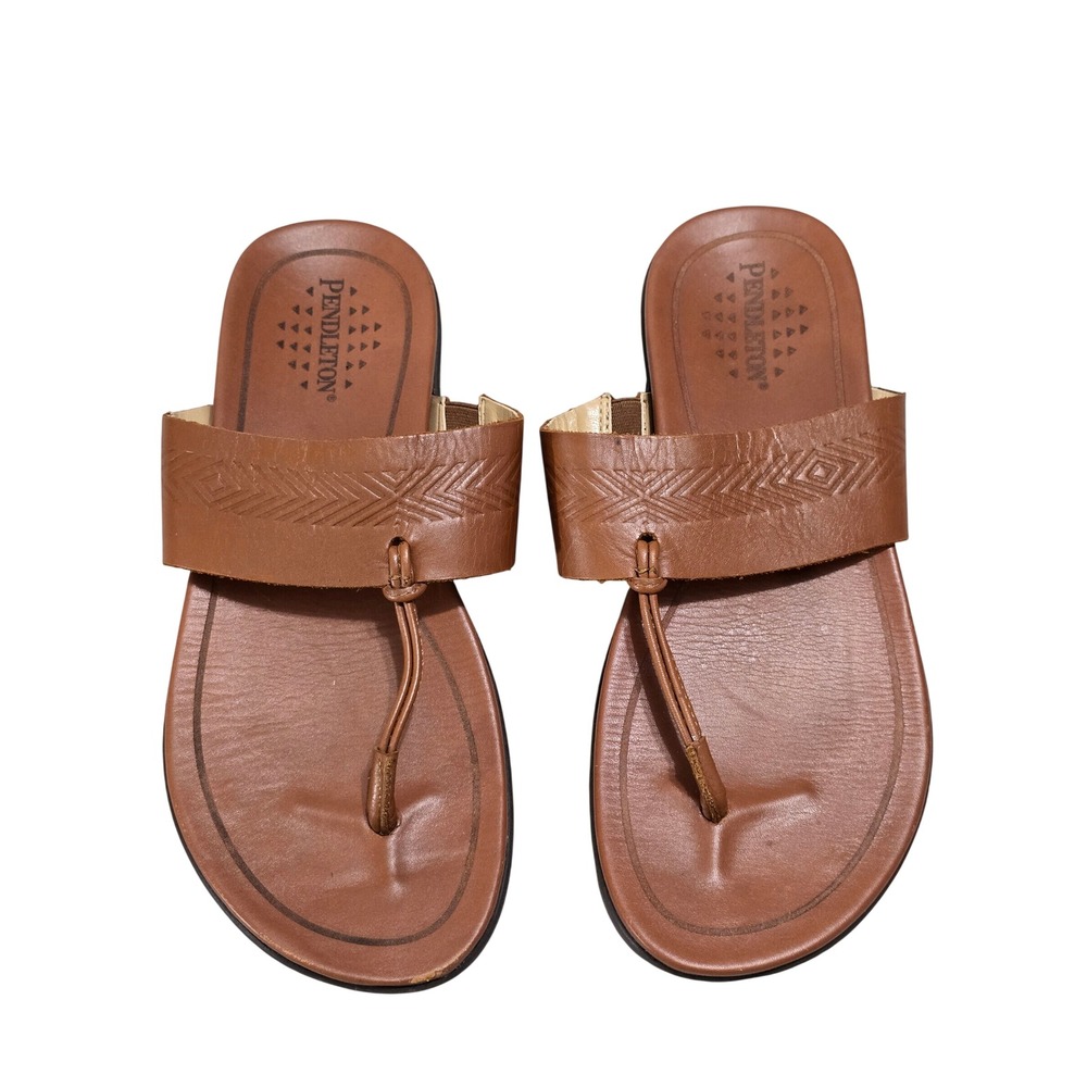 Pendleton Womens Brown Leather Thong Slide Sandals PWS20C03-255-9 Size 9